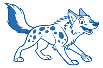 Cartoon Spotted Hyena Walking with Happy Expression on White Background