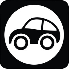Simple silhouette icon of a small car inside a circle symbolizing transportation and travel