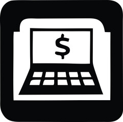Simple icon of a laptop displaying a dollar sign symbolizing online finance and digital transactions