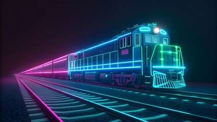 Neon train in motion