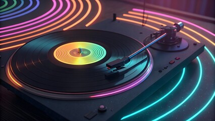 Neon turntable with vinyl record