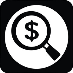 Magnifying glass over dollar sign symbol exploring financial opportunities business investment search concept