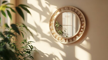 Ornate oval mirror with decorative frame isolated on white background