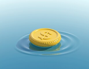 Vintage Yellow Coin Floating Rippling Water
