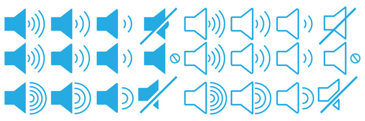 Mute and No Sound Icons Set – Audio Off, Volume Control, and Microphone Symbol Vector Illustration”