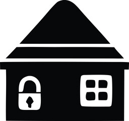 Simple icon of a house with a lock and window represents security and home protection