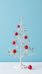 Cherry Blossom Mini Christmas Tree with Red Berries
