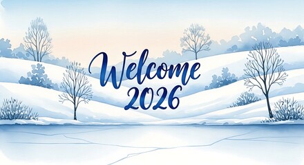 Welcome to the year 2026 with a snowy winter scene