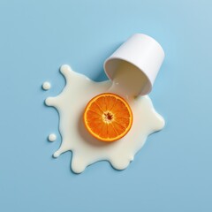 Milk Pouring Into Orange Slice Blue Surface
