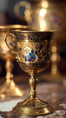 Ornate gold goblet on a table