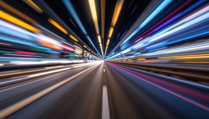 Night Highway Motion Blur with Light Streaks