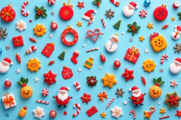 Christmas Candy Decorations Against Blue