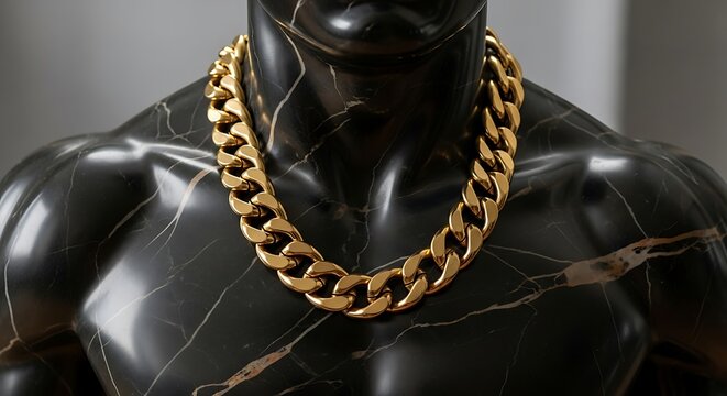 Gold chain on a black marble statue bust