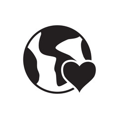 Solid Earth Globe and Heart Environmental Care Symbol Black