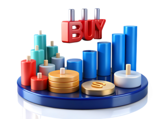 Buy text on top of colorful bar graph isolated on transparent background