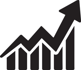 Silhouette of stock chart line graph with sharp upward trend arrow for finance design