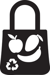 Silhouette of fruits inside reusable eco bag symbol for organic market and eco lifestyle
