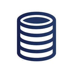 Simple dark blue stacked database icon on white background storage server