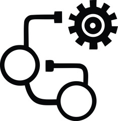 Modern simple icon depicting workflow process and system integration with gear element for technology and business concepts