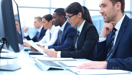 Diverse Team of Professionals Working on Computers in an Office.