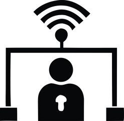 Silhouette of a person with a wi-fi signal above representing online communication connectivity and remote access for digital interaction and networking