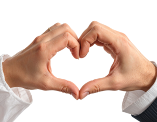 Male and female hands forming a heart shape, cut out