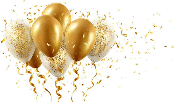 Festive golden balloons with confetti, perfect for celebrations and joyful moments.
