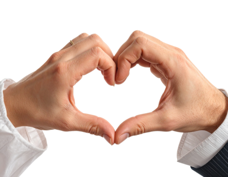 Male and female hands forming a heart shape, cut out