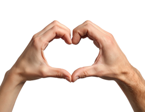 Male and female hands forming a heart shape, cut out