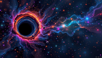 Vibrant Cosmic Scene with Black Hole and Accretion Disk