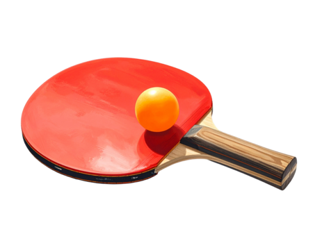A ping pong racket with an orange ball, isolated for a sports-themed image.