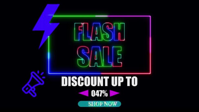 Flash sale neon promo banner, premium animated motion graphic design, 47 percent discount deal, save up to 47% off, perfect for commence, events, ads, and ... See More