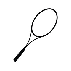 Black silhouette of a tennis racket on a clean white background