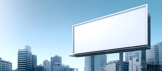 Obraz premium Empty billboard in a modern city skyline ready for advertisement display.
