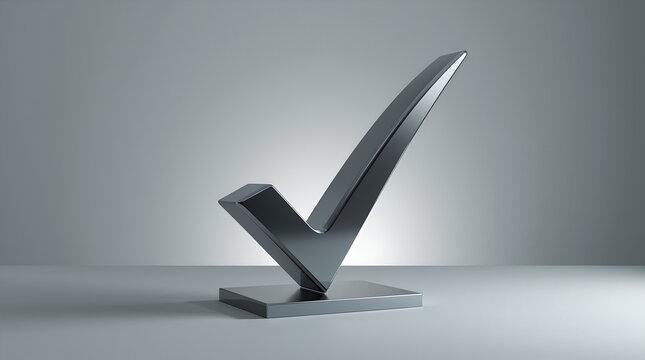 A vibrant 3D check mark icon symbolizes success and agreement on a white background
