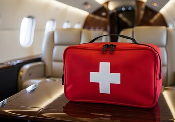 Emergency first aid kit on private jet for swift medical response during air travel ensuring passenger safety and well-being with immediate care access