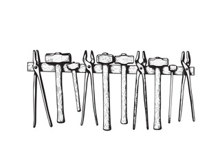 Blacksmith Tools Vintage Engraved Artisan Workshop Scene Isolated Vector