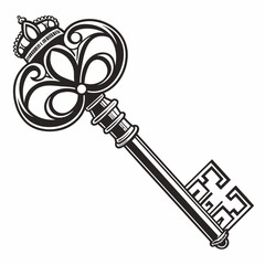 Ornate vintage key with crown for security