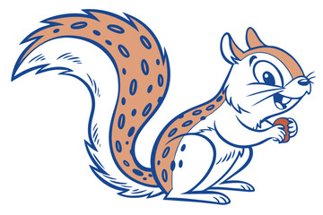 Cartoon Squirrel with White Fur, Tan Tail and Nut on White Background Art