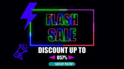 Flash sale neon promo banner, premium animated motion graphic design, 57 percent discount deal, save up to 57% off, perfect for commence, events, ads, and ... See More
