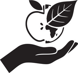 Hand Holding Eco - Friendly Apple with Earth Map & Leaf - Sustainability Concept