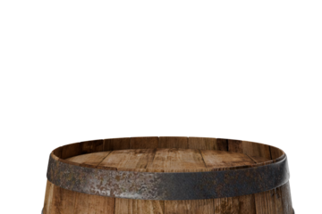 Top of an old wooden barrel isolated on transparent background, closeup shot
