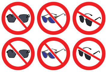 No Sunglasses Sign & Glasses Prohibition Icon- Flat Style Vector Icon for Rules & Safety Notices