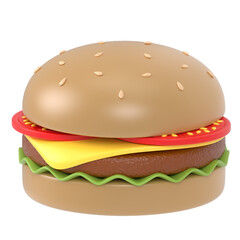 hamburger 3d render icon in cartoon plastic style minimal isolated on transparent white background	
