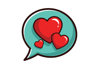 Red hearts inside a speech bubble illustration, symbolizing love and communication, perfect for Valentine's Day and romantic themes