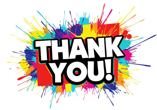 Colorful Speech Bubble with 'Thank You!' Message and Paint Splashes