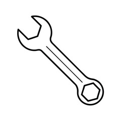 Black silhouette of a wrench on a clean white background for design