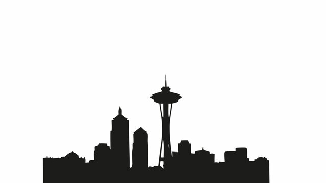 Striking Seattle skyline silhouette featuring the iconic Space Needle for travel promotions and city branding, rendered from scalable vector graphics