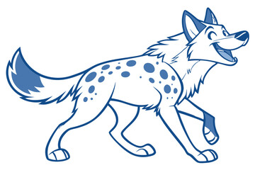 Cartoon Style Spotted Hyena Walking with Happy Expression on White Background