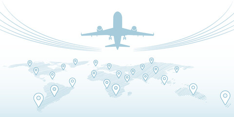 Global logistics network concept. Map global logistics partnership connection.  and aircraft in light blue for your web site design, app, UI. EPS10. 